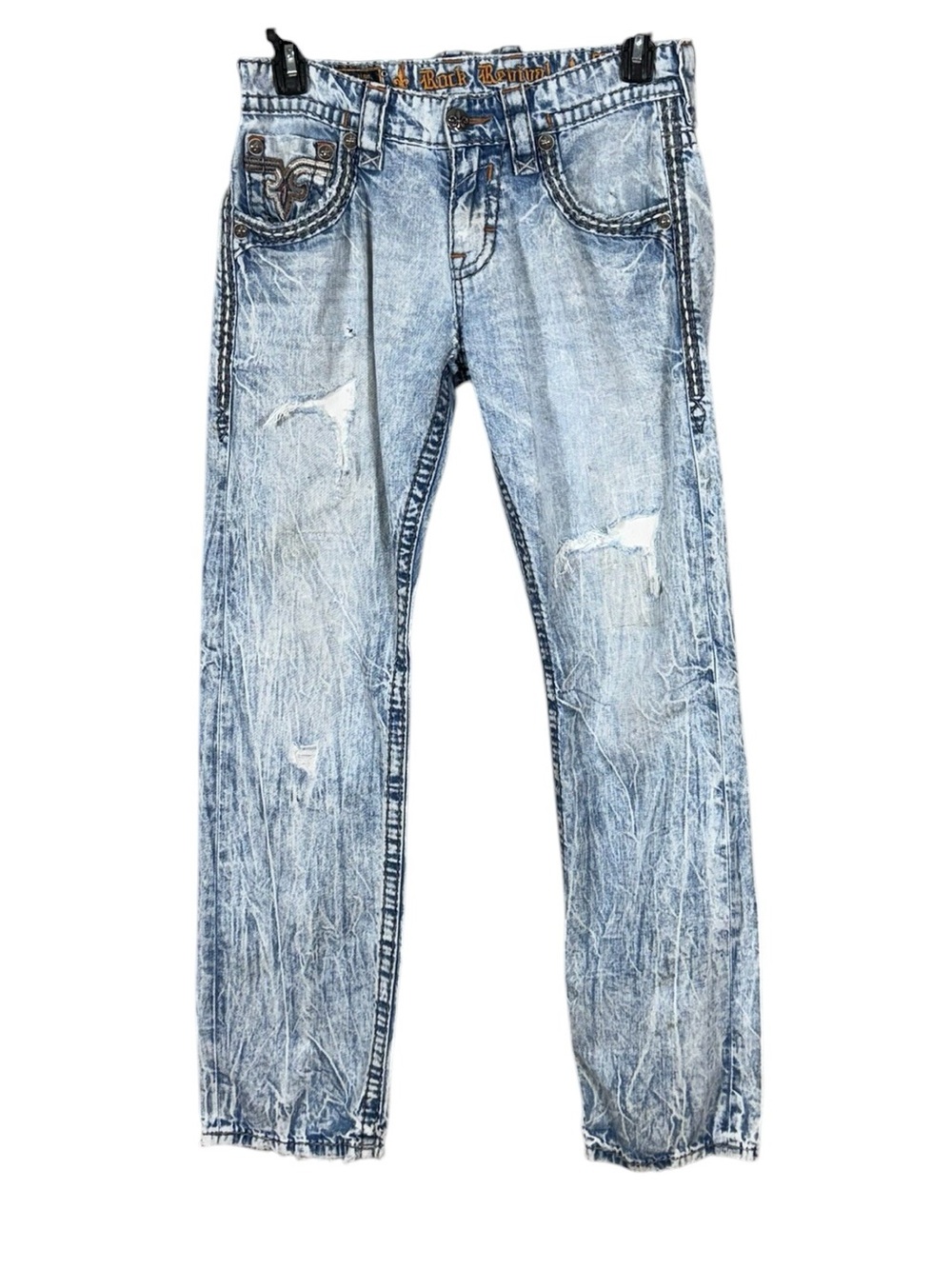Rock Revival Mens Homed Relaxed Straight Jeans Size 30 Destroyed Distressed
